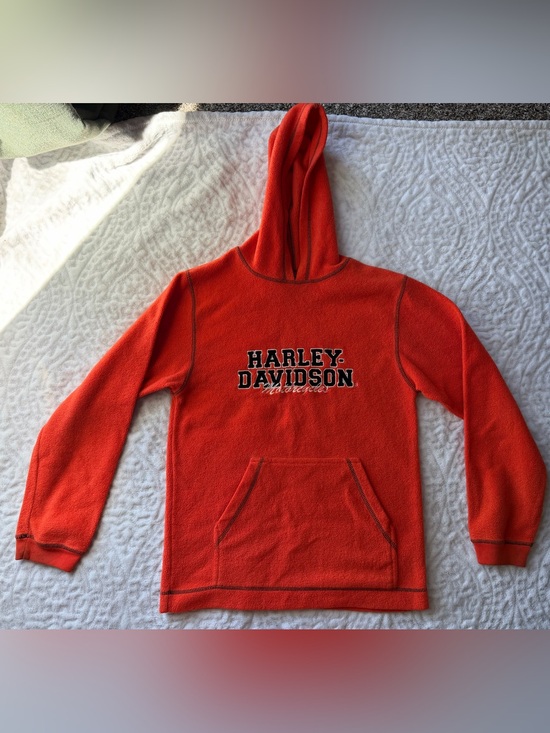 Harley-Davidson Other - Vintage Harley-Davidson Orange Fleece Pullover Hoodie Youth Large 14/16 Biker